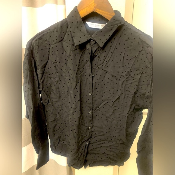 Zara Tops - SOLD!! NWT ZARA Women’s Black Velvet Dot Stripe Shirt Blouse Button X-Small XS